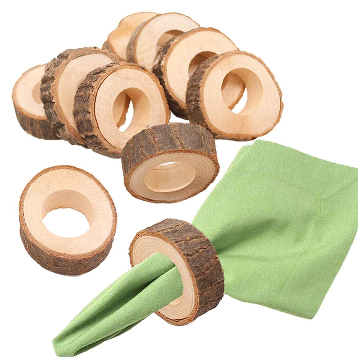 Wooden Napkin Rings Buckle - 10 Pcs Rustic Buckle Holder Decoration Adornment for DIY Wedding Birthday Party Banquet Dinner