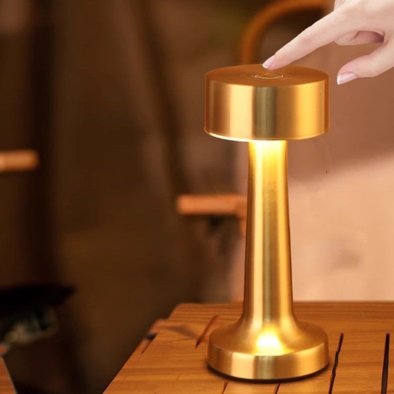 3-Color Dimmable LED Desk Lamp Gold Dumbbell B Style, USB Rechargeable Metal Tap Light, Luxury Table Ambient Night Light — image 5