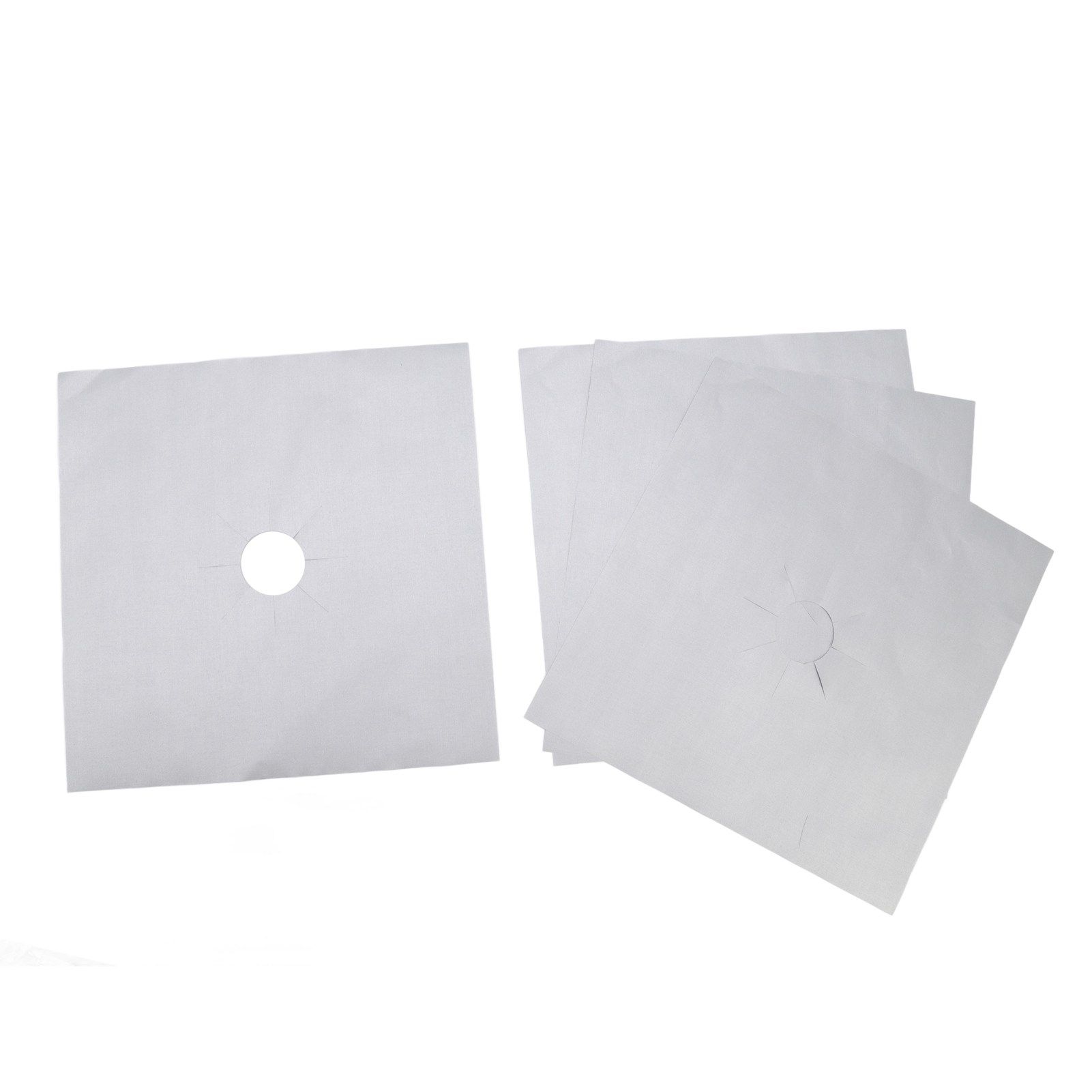 4Pcs Stove Burner Cover PTFE Coating Non Stick Gas Range Stove Top Protector Pad for Kitchen Cooking Silver 27x27cm 0.1mm — image 4