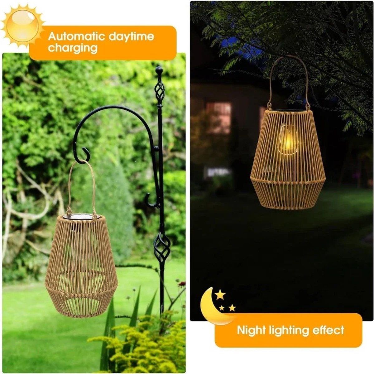 2 Pieces Woven Solar LED Hanging Garden Lights, Hand Woven Waterproof Tree Pendant Lamps for Patio, Yard and Outdoor Decor — image 3