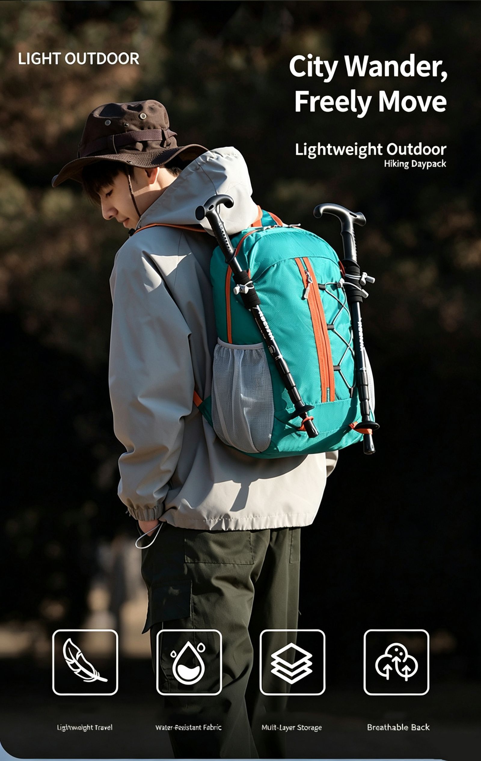 Outdoor Oxford Canvas Waterproof Hiking & Cycling Backpack 20-35L,green — image 2