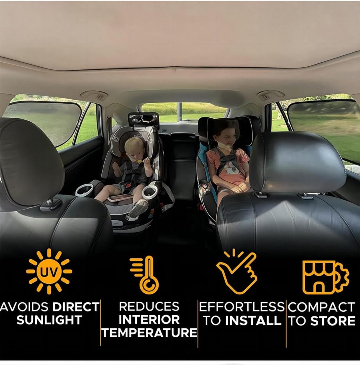 Car Sunshade - Car Sunshade Side Window - 1 Pair 50 x 30 Cm and 1 Pair 44 x 38 Cm - Baby Car Sunshade - Electrostatic Adsorption - Privacy Protection - Car Sun — image 3