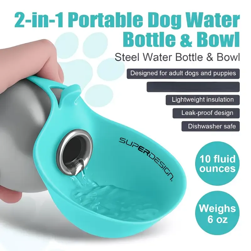 Portable Stainless Steel Cat & Dog Water Bottle, Leak-Proof 2-in-1 with Bowl, One-Press Drink & Feed for Outdoor Walks & Travel, Lightweight & Easy to Carry — image 4