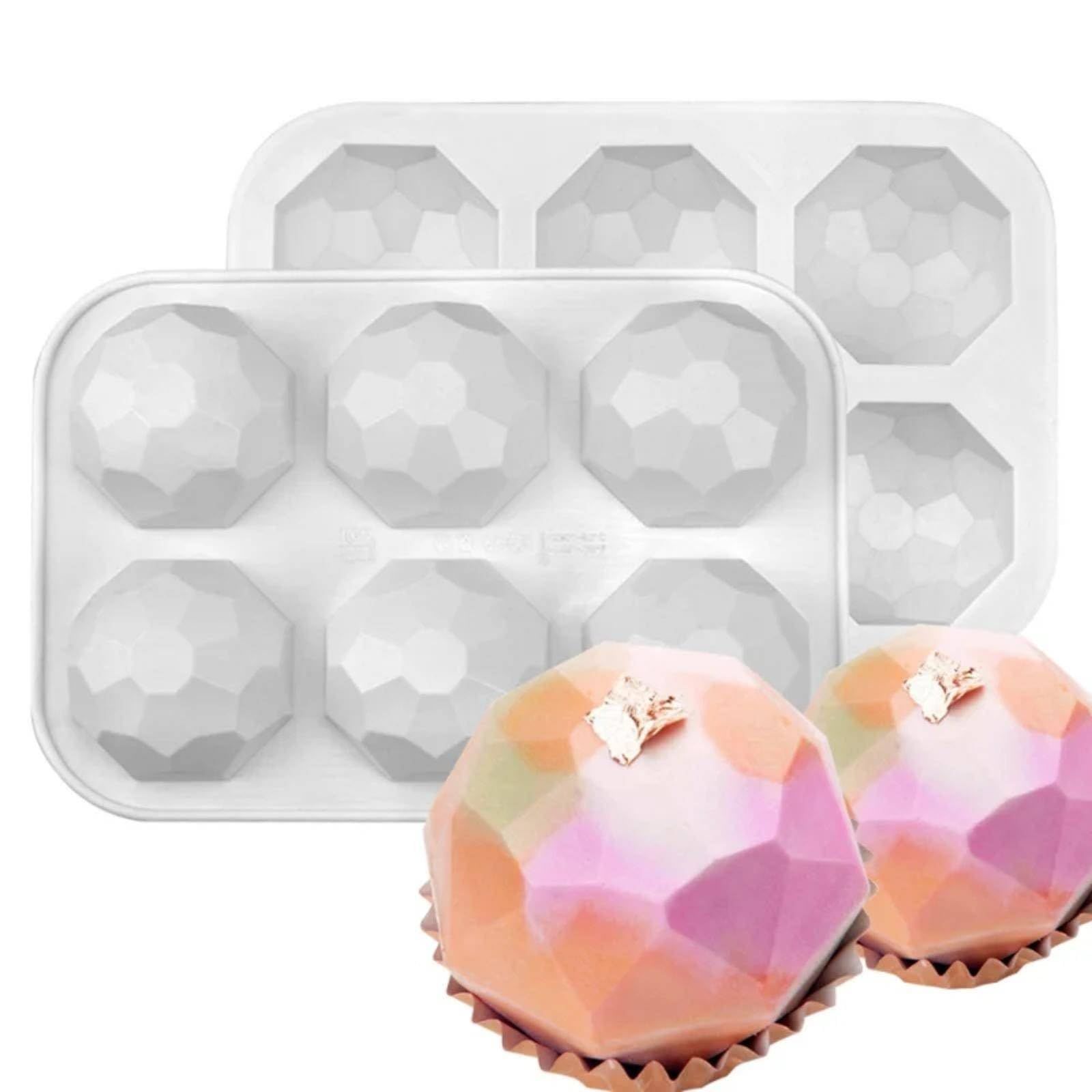 6 Cavity Gem Jewel Silicone Chocolate Baking Mold Geometric Diamond Mousse Cake Ice Cube Mould Soap Candle Making Tool, White โ image 2