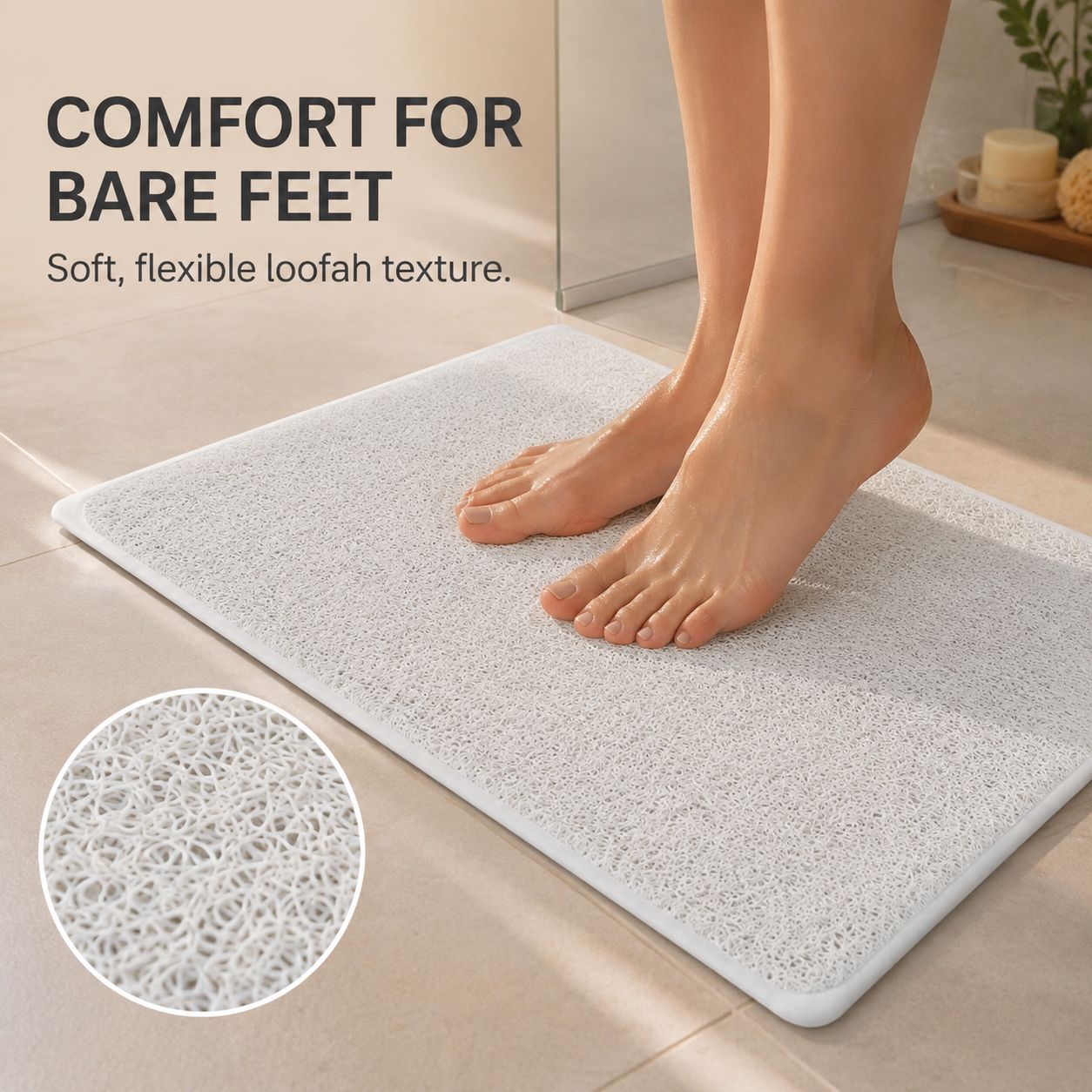 2 Pack Non-Slip Loofah Shower Mats 75x44cm Bathroom Bath Mat Machine Washable with Suction Caps Quick Drain — image 5