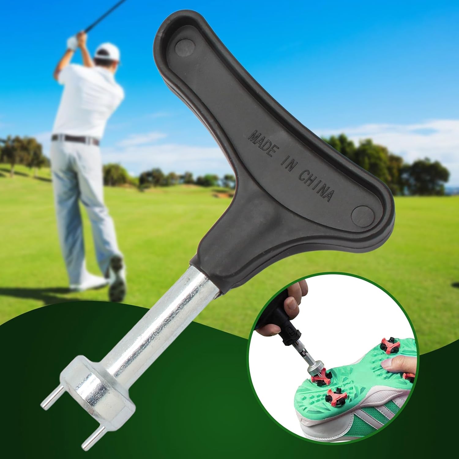 Biaungdo Golf Spike Tool for Spike Shoes, Black Golf Shoe Spike Wrench, Zinc Alloy Golf Spike Removal Tool — image 4
