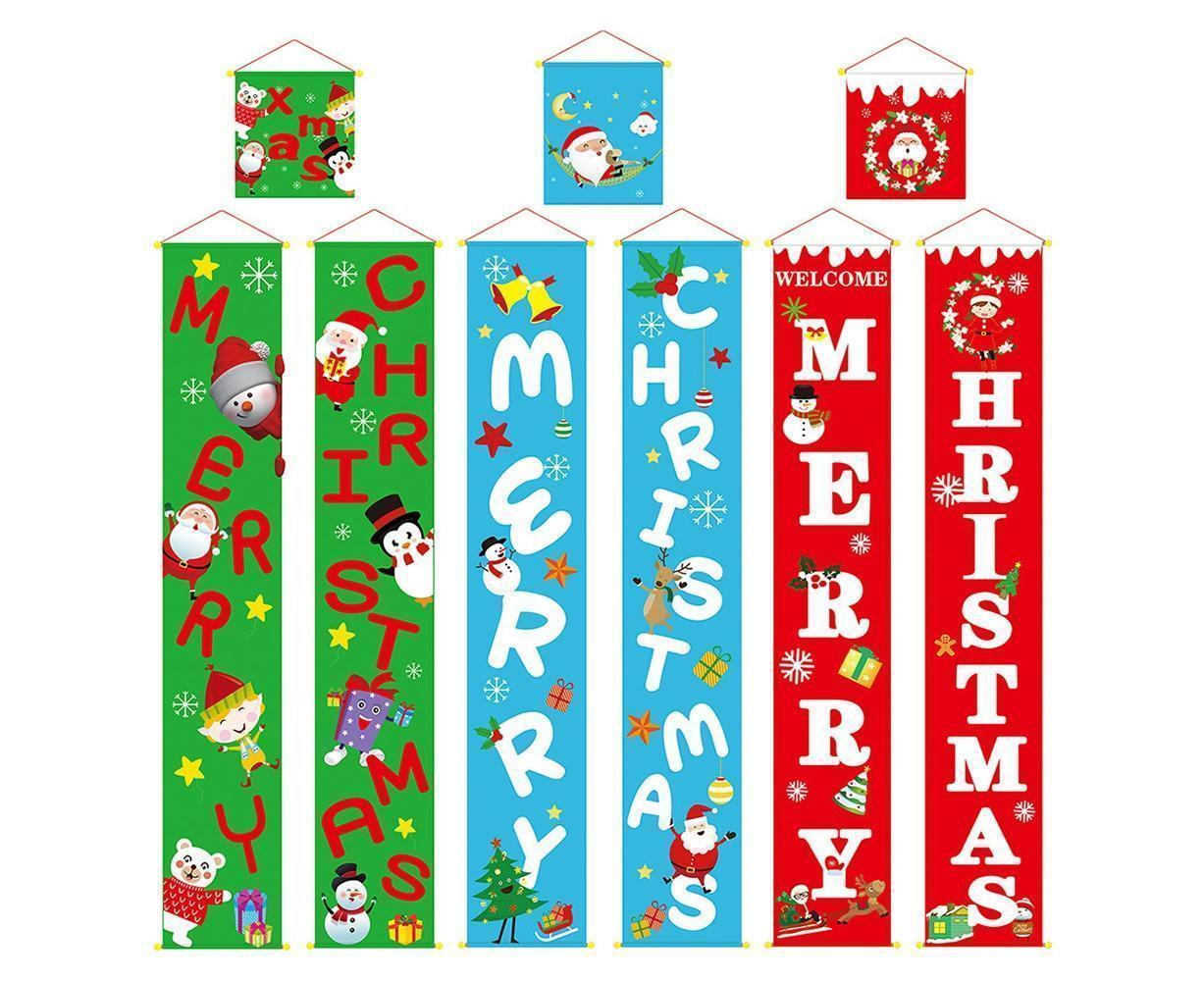 Merry Christmas Santa Elk Snowman Print Hanging Banner Sign Flag Xmas Door Decor-Red โ image 2