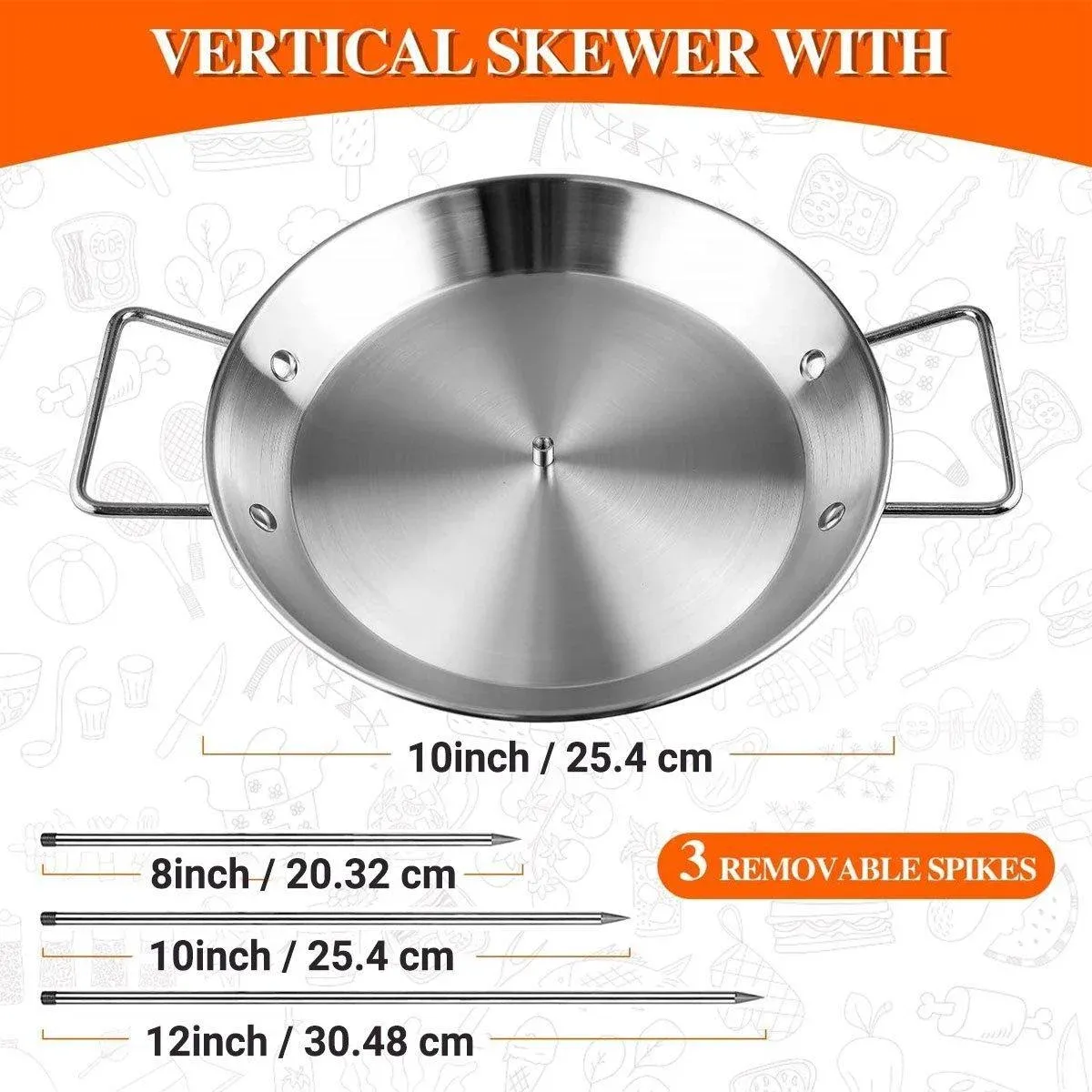 Stainless Steel BBQ Rotisserie Pan Kit Accessories with 3 Removable Iron Skewers — image 3