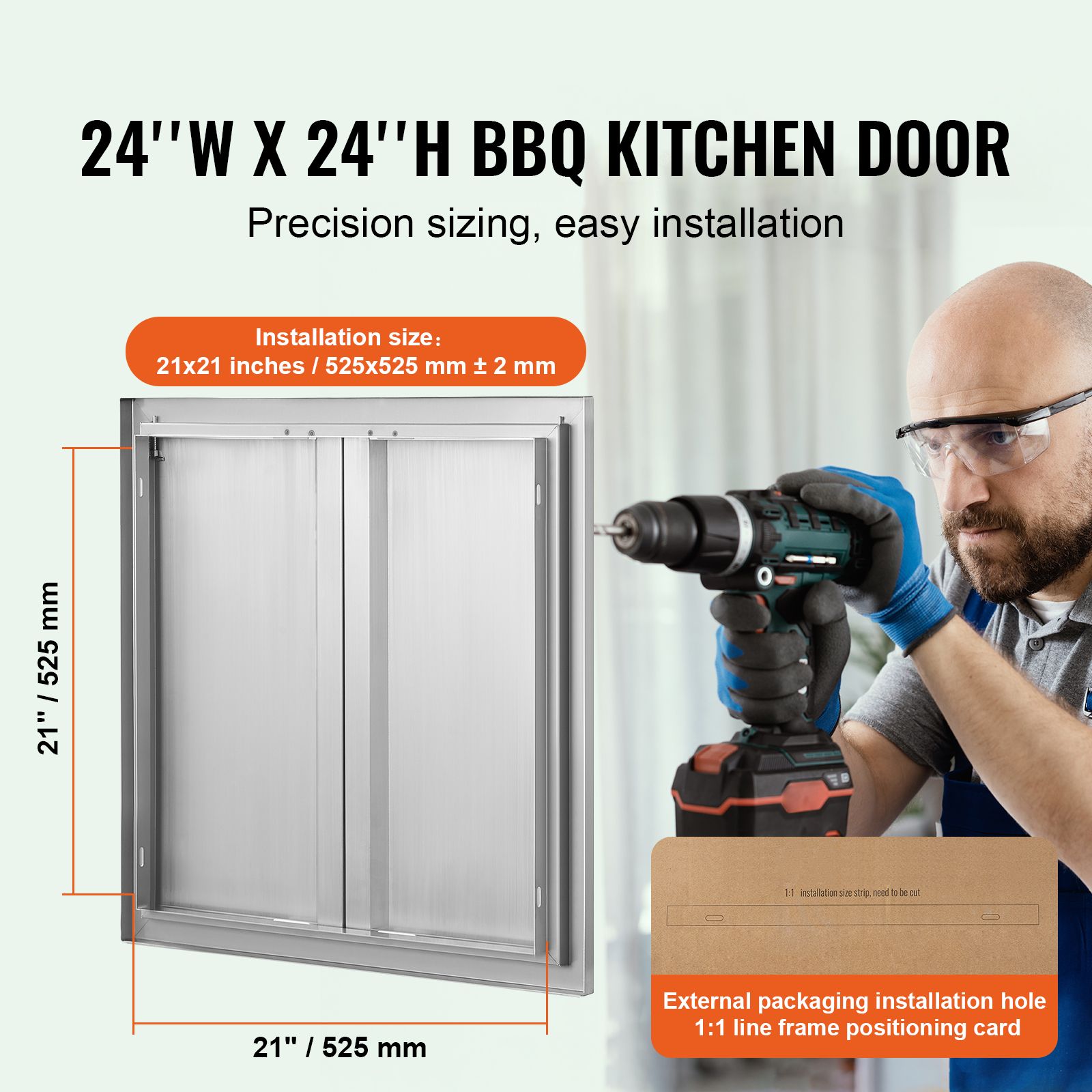 BBQ Access Door, 610 × 610 mm Double Outdoor Kitchen Door, Stainless Steel Flush Mount Door, Wall Vertical Door with Recessed Handles, for BBQ Island, Grilling — image 2