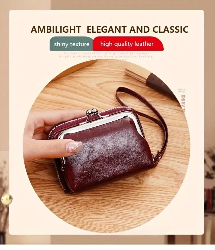 Vintage Leather Mini Bag, classic kiss-lock closure, multi-layer compartment storage, lightweight and portable, perfect for commuting and going out, an — image 5