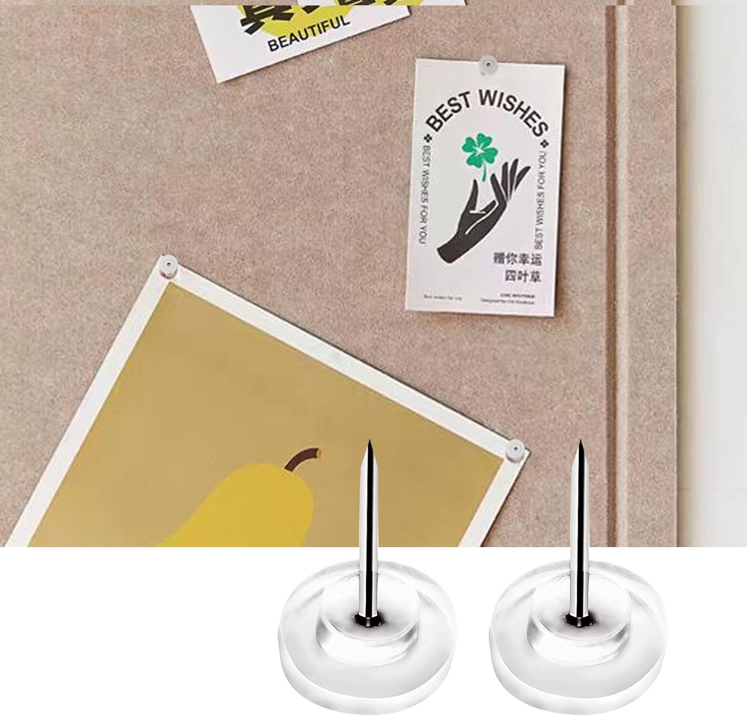 Pushpins, transparent pushpins, flat pushpins with steel points and transparent plastic heads, transparent pushpins for school, office, noticeboards, 150 โ image 5