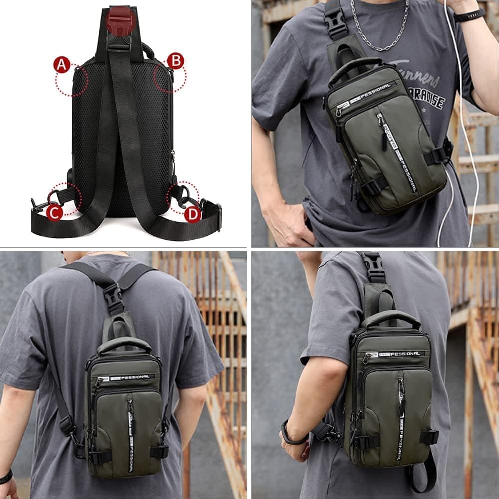 Men's Water Resistant Shoulder Bag with USB Charging Port, Cross Body Bag for Men and Women, Black — image 4