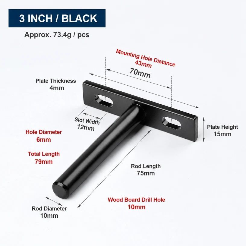 3" Black Hidden T Shelf Bracket 4Pcs w/ 5x60&5x80 Screws — image 2