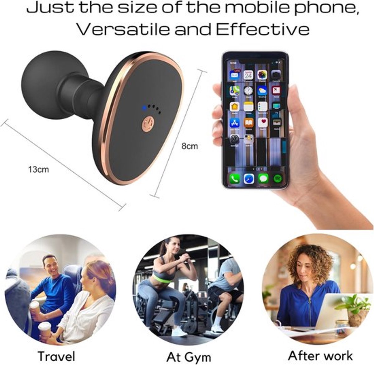 Massage Gun - Oplaadbaar via USB - Fitness - Sport En Relax Massage - Krachtig En Draadloos - Geschikt Voor Spierherstel En Verlichting Van Rugpijn - Zwart — image 4