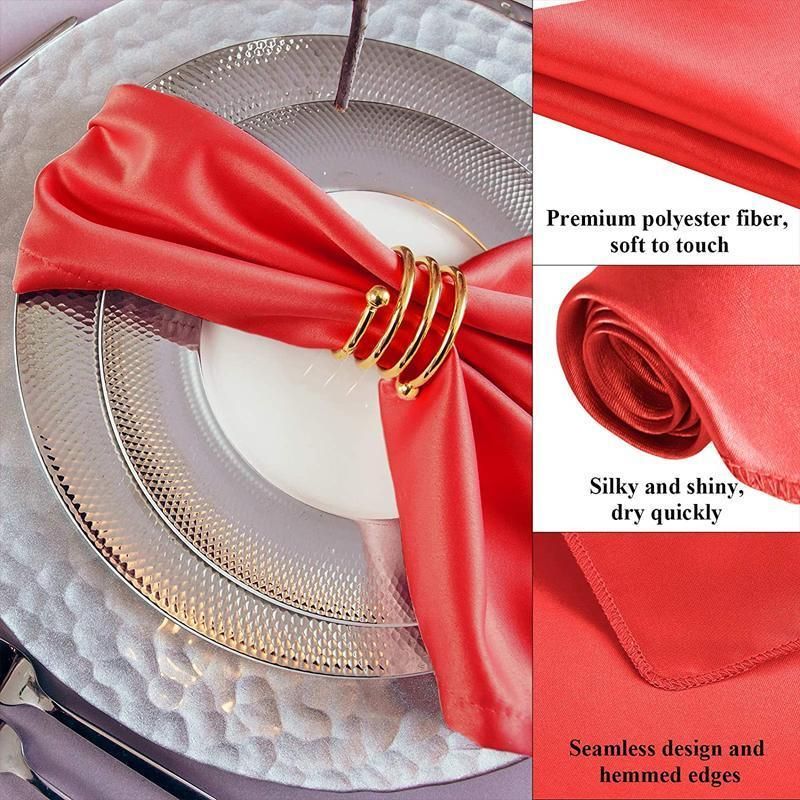 50PCS Polyester Plain Fabric Cotton Napkins For Wedding Cloth pc Table Dinner - Red โ image 5