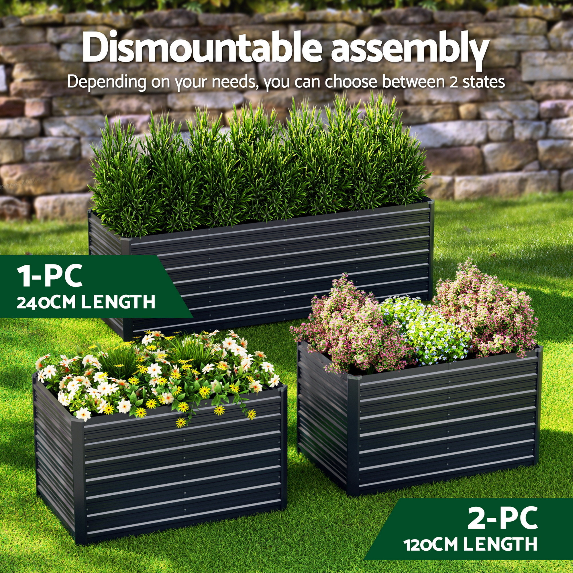 Green Fingers 2-in-1 Raised Garden Bed Kit, 240cm/120cm| 77cm Extra Deep Ergonomic Planter Box | Protect Your Back | Galvanised Steel Vegetable Flower Pot for — image 4