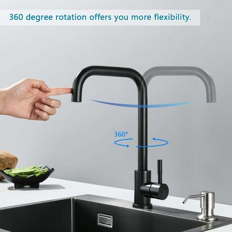 Kitchen Faucet 7-Shaped Kitchen Faucet in 304 Steel Kitchen Faucet 360 Swivel with Removable Aerator Anti-limescale, Black/Brushed Finish Options — image 3