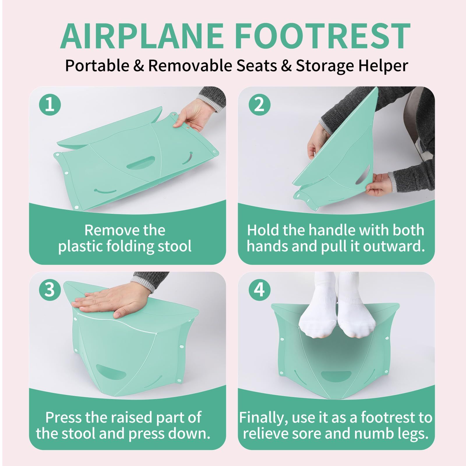 Travel Foot Rest for Airplane & Office - Portable Under Desk Foot Stool, Relieves Back & Knee Pain, Comfort for Long Flights, Cars, Subways & Trains - 2 Pack — image 4