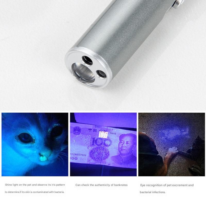 Grey Metal Laser Cat Toy Pen Set - 2 Piece USB Rechargeable 3-in-1 Laser Pointer with UV Light and LED Torch in Gift Tin Box โ image 6
