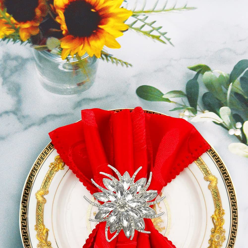 Bling Metallic Napkin Rings Set of 12, Elegant Alloy Diamond Snowflake Napkins Ring Decor Gifts for Weddings, Receptions(Silver) — image 4