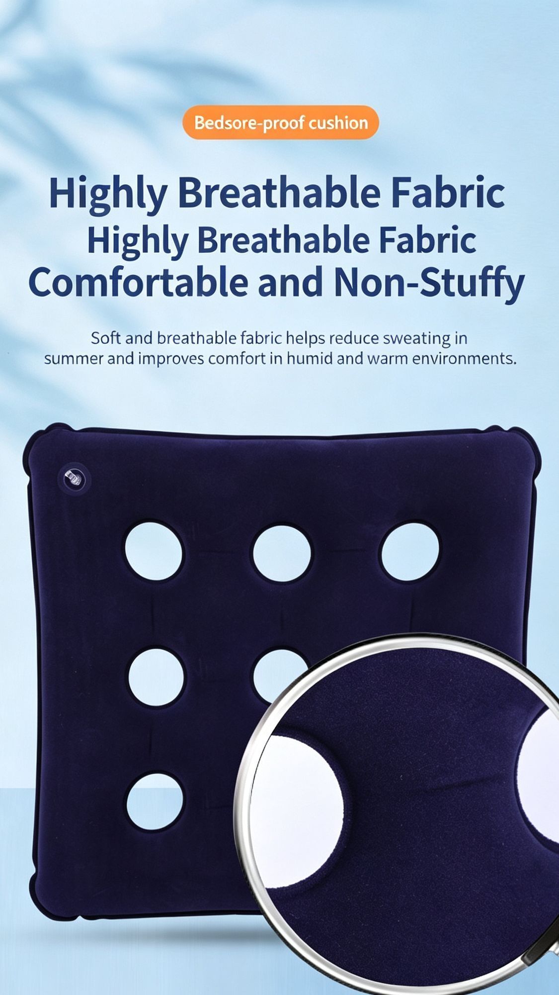 Inflatable Anti-Bedsore Seat Cushion, PVC 16 Hole Square Pressure Relief Pad For Buttock & Coccyx, Beige, Comfort For Long Sitting — image 3