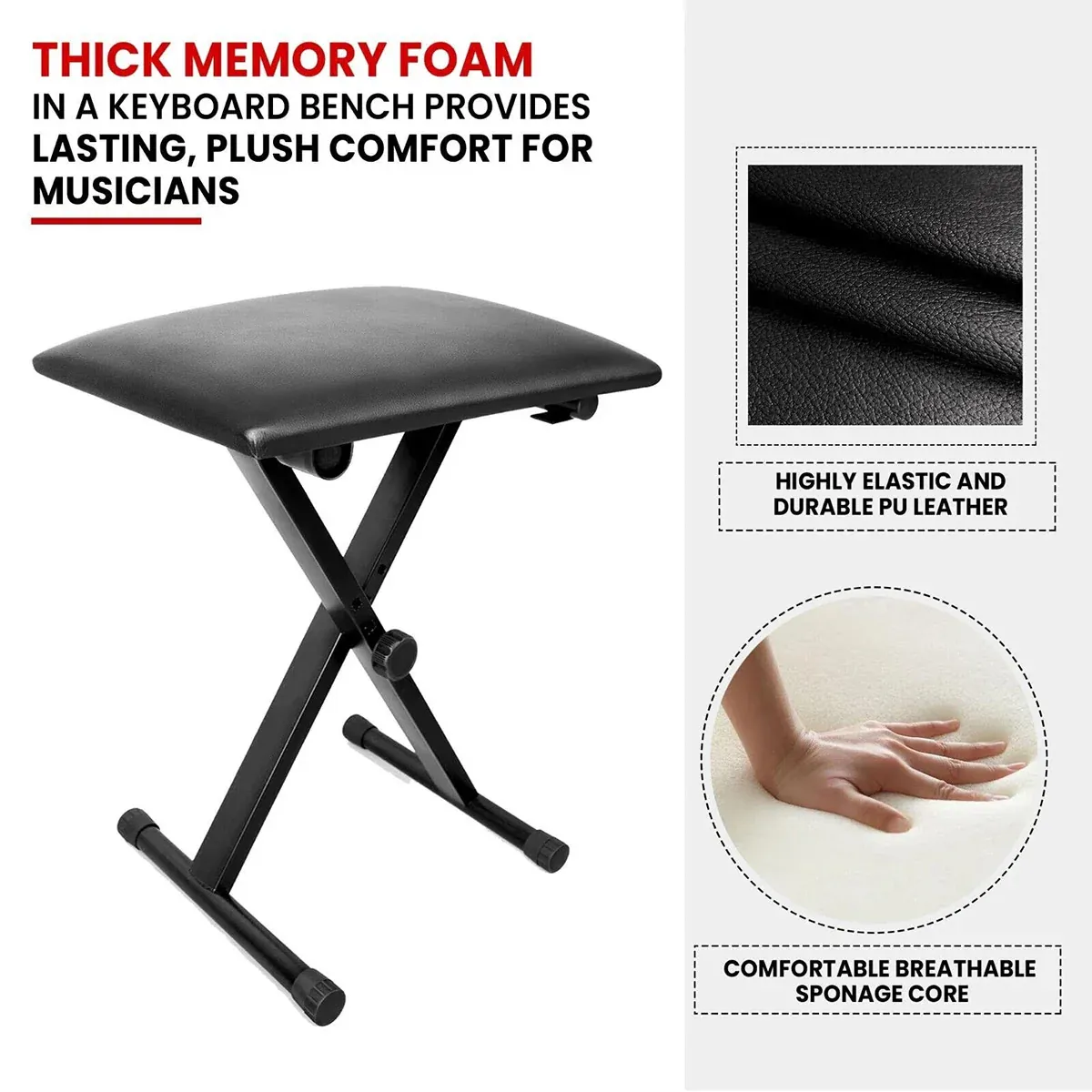 Electronic Organ Stool Three Level Adjustable Foldable Performance Chair Music โ image 6
