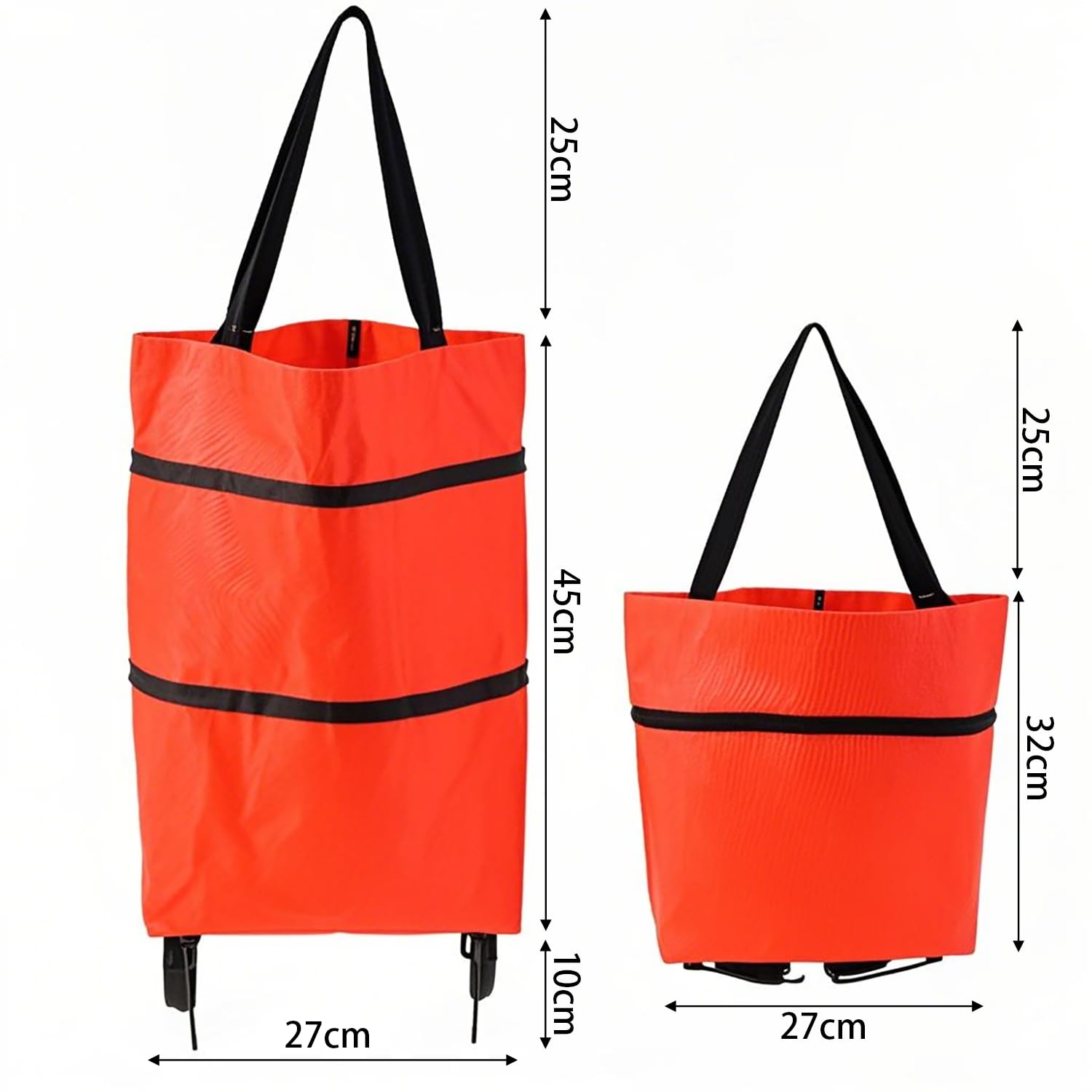 2-in-1 Collapsible Shopping Trolley with Wheels – Foldable Grocery Cart, Reusable Waterproof Oxford Bag for Supermarket, Picnic & Travel (Red) — image 2
