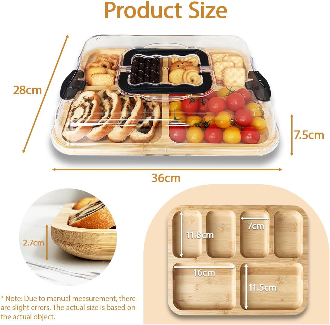 CARLA HOME Bamboo Charcuterie Board with Lid & Handle ideal Gift for Kitchen, Party & Picnic (6 Compartments) — image 6
