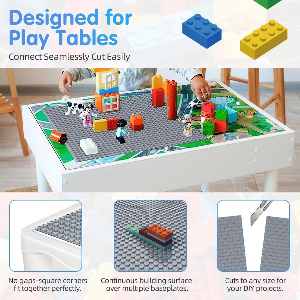 Building Plate, 4 pieces of classic base plates, 25.5 x 25.5 cm, base plate, compatible with all major brands, building toys for children 4 pieces light gray โ image 3