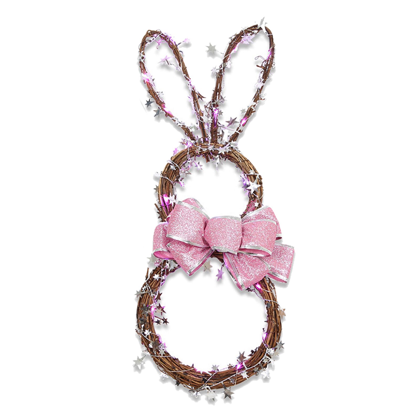 Easter Bunny Hanging Led Colored Lights Rattan Circle Easter Bunny Wreath Diy Decorative Door Hanging