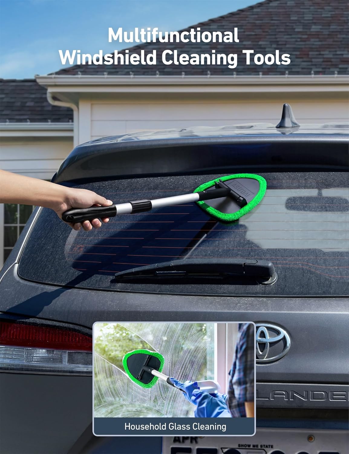 Windshield Washer, Car Windshield Cleaning Tool for Inside with 4 Reusable and Washable Microfiber Pads, Green โ image 3