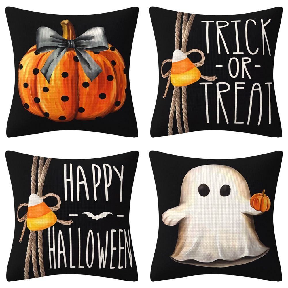4PC Holiday Decorative Pillow Covers For Halloween & Christmas, Style‑49, Suitable For Sofa, Living Room, Bedroom, 45 × 45cm, Pillow Insert Not Included, Fine