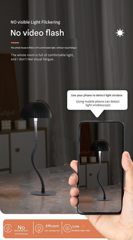 Black Sleek Minimalist LED Mushroom Table Lamp - Rechargeable 3-Color Touch Control, Bar & Ambient Light โ image 4