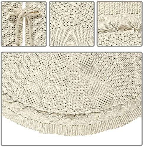 Knitted Christmas Tree Skirt 48 Inch White Round Tree Base Cover with Cable Knit Border Soft Holiday Tree Skirt Rustic Christmas Decor for Home Fireplace Party — image 4