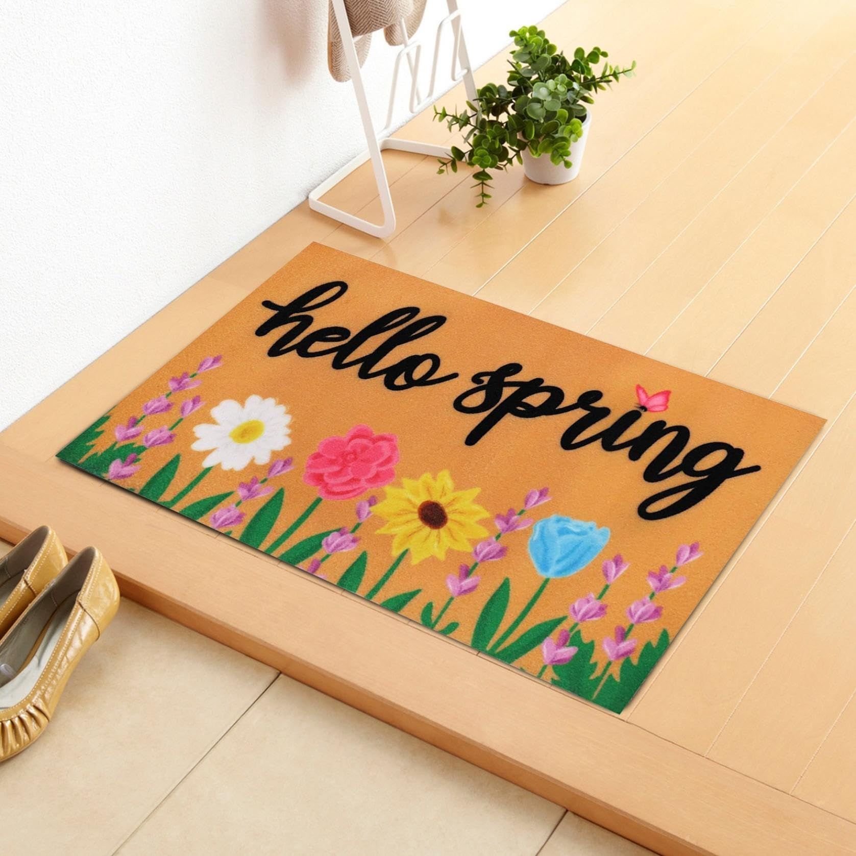 packingSpring Welcome Doormat Small Blue Flowers and Green Leaves Welcome Floor Mats Kitchen Indoor and Outdoor Decoration — image 4