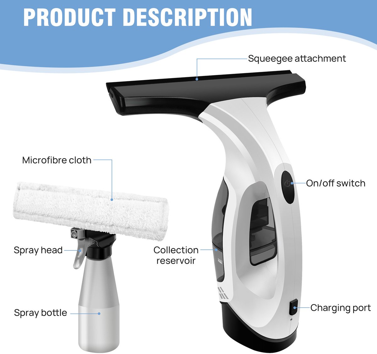 Windshield wiper - window cleaner - window squeegee - window cleaner - cordless window vacuum cleaner - water tank, spray bottle with microfiber cover — image 4