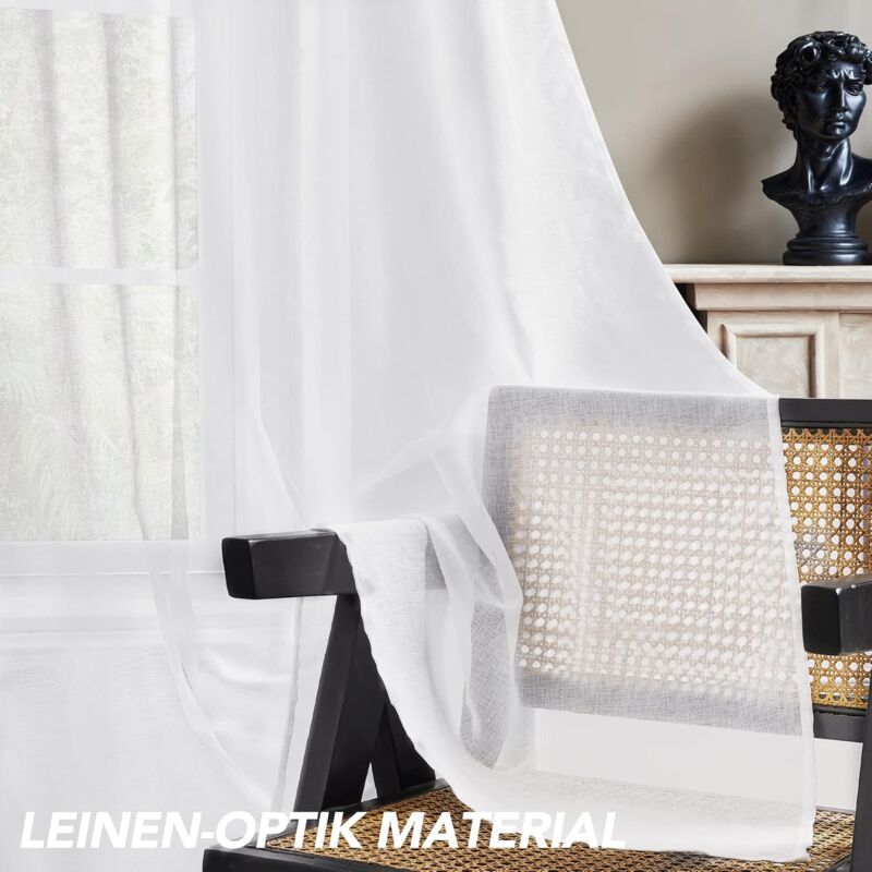 2 pcs Set Voile Curtains Super Soft Decorative Eyelet Curtain Living ROom Bedroom Girl Baby 132 × 160Cm White — image 3