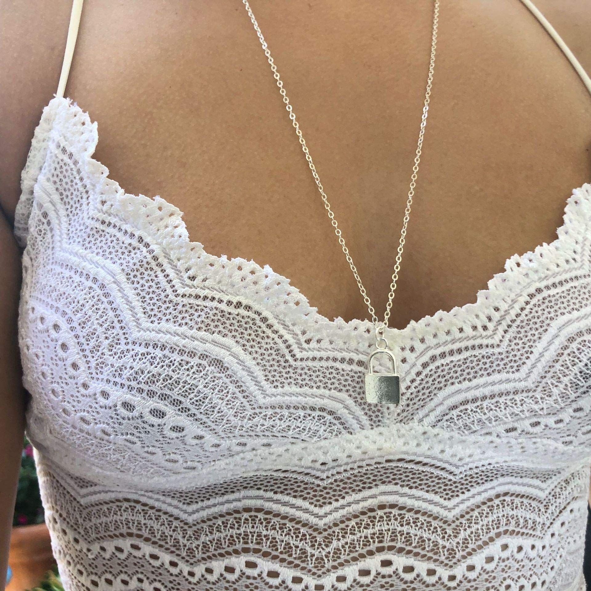 Cute Silver Lock Necklace for Women.Punk Metal Padlock Y Pendant Necklace,Geometric Lock Type Choker Necklace Girl Aesthetic โ image 3