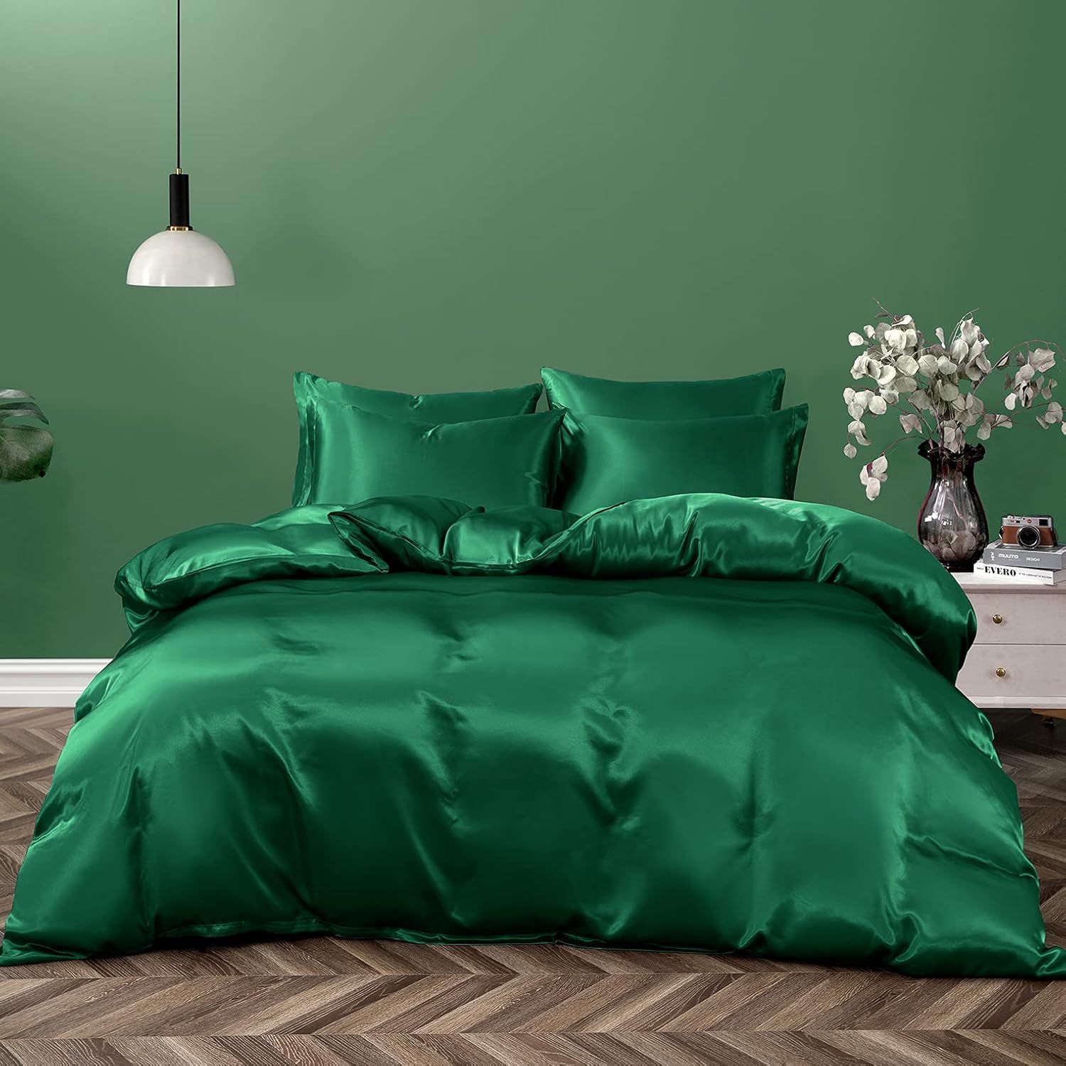 Satin Quilt cover Set Hotel 3 Pieces Quilt cover with Pillowcase, Art Silk Bedding Set-Luxury Soft Silky pillowcase for Hair and Skin, Similar to Silk — image 2