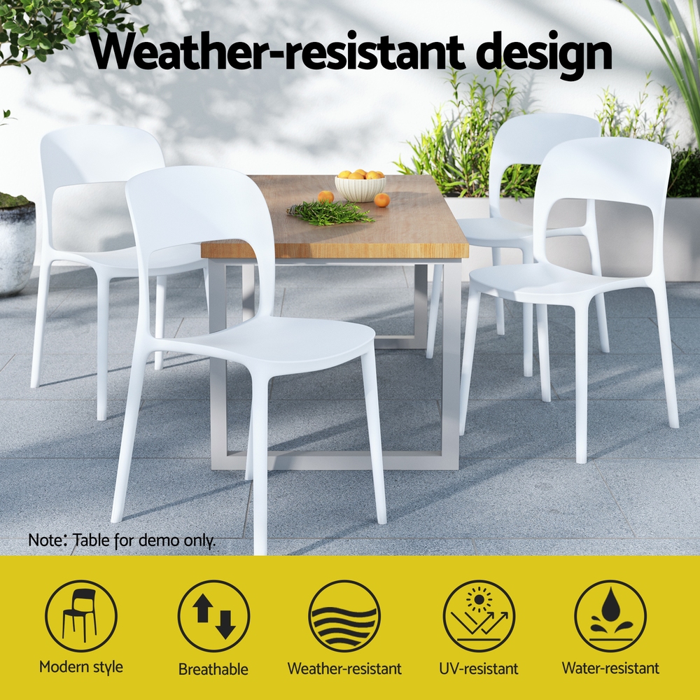 Gardeon 4PC Outdoor Dining Chairs Stackable PP Patio Chair Garden Furniture White — image 4