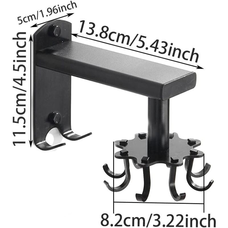 Rotating Wall Hook for Kitchen, 360 Rotatable Kitchen Utensil Holder, Wall Mounted Kitchen Utensil Holder with 8 Hooks for Bathroom and Kitchen, Black — image 3