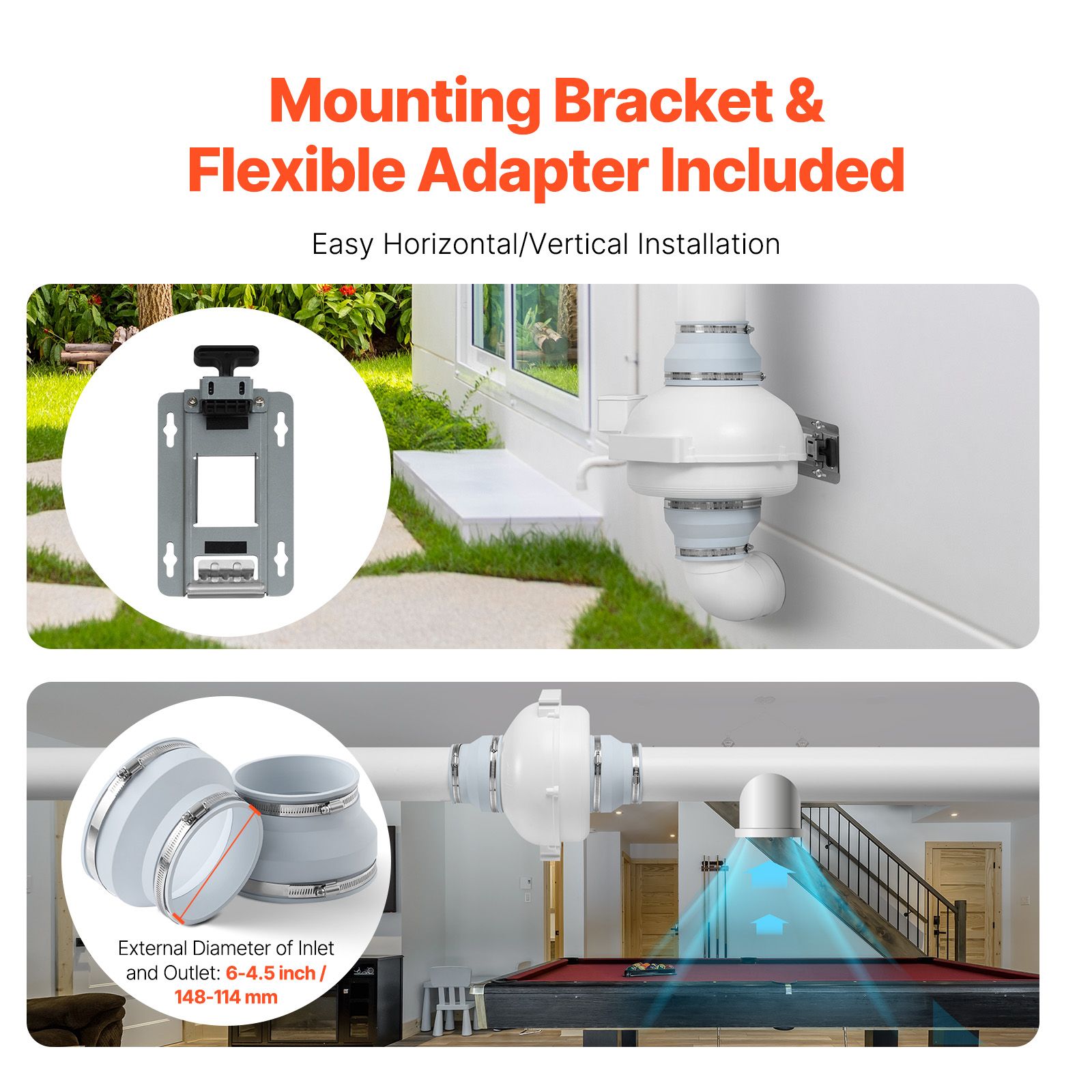6" to 4.5" Radon Mitigation Fan System Kit Quiet 380 CFM Inline Duct Fan โ image 5