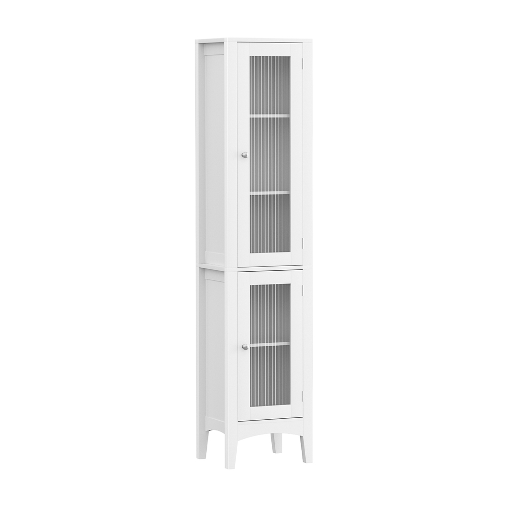 Artiss Bathroom Storage Cabinet 160cm Tall Slim Floor Cupboard Toilet Glass Door White โ image 3