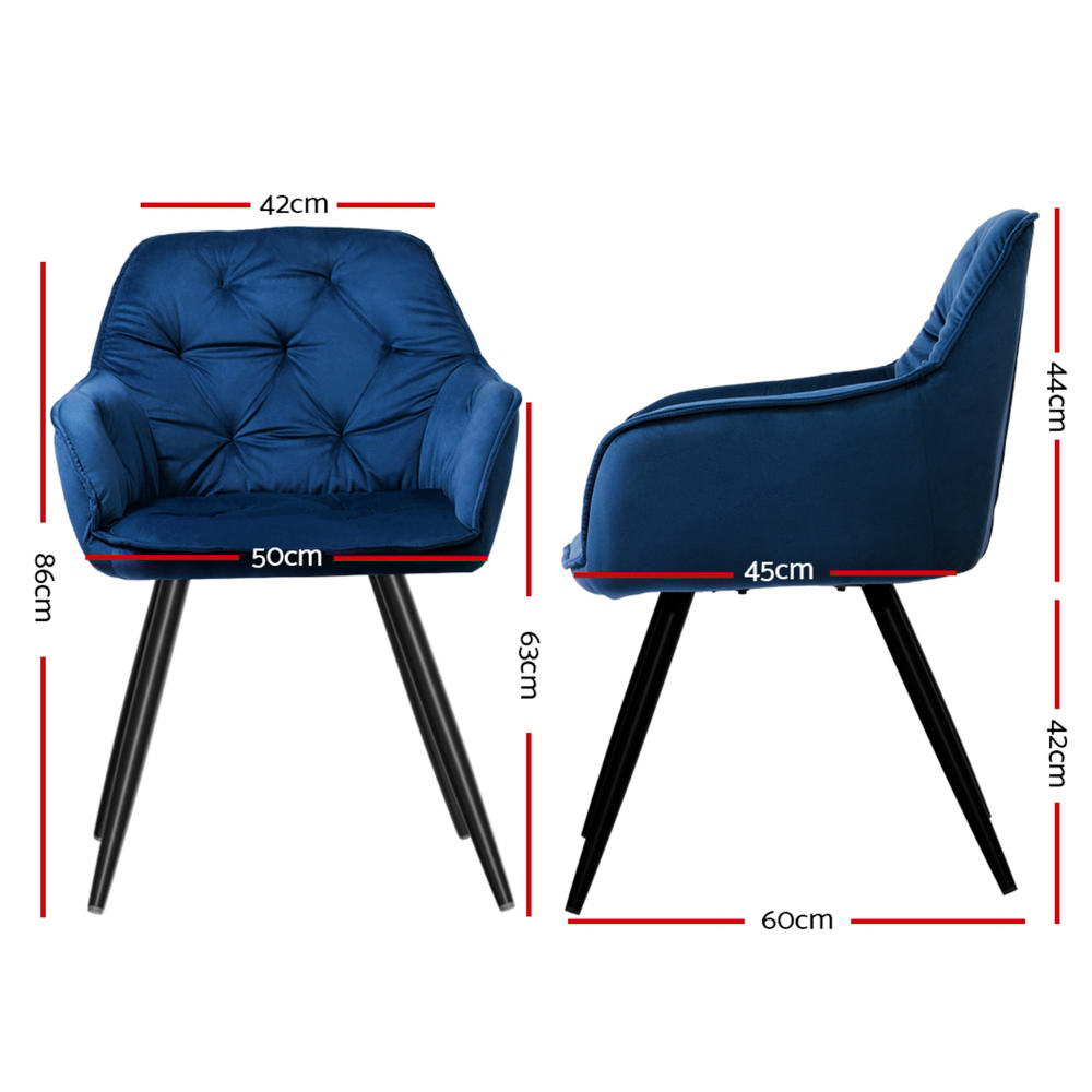 Artiss Dining Chairs Set of 4 Velvet Diamond Tufted Armchair Blue — image 2