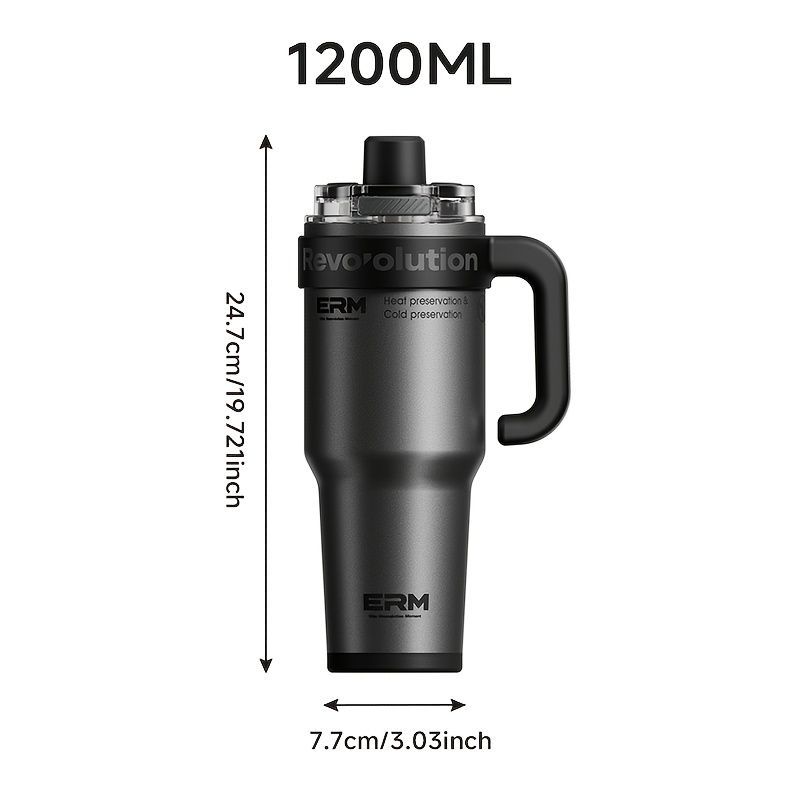 Giant Straw Tumbler Large Capacity Insulated Tumbler Ceramic Lined Cup - Metallic silver - Size porcelain-1200ml — image 3
