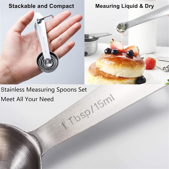 Set of 6 stainless steel measuring spoons - Includes teaspoon, tablespoon and measuring spoon - Suitable for liquids and dry ingredients - Kitchen and baking — image 2