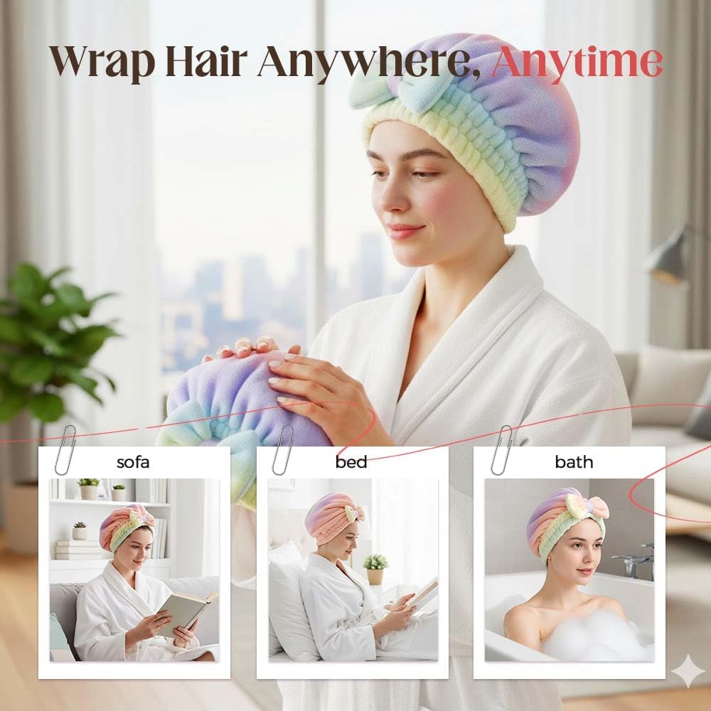 2Pcs Super Absorbent Hair Towel Wrap for Wet Hair, Microfiber Hair Drying Caps, Soft and Fast Drying Hair Towel for Home (Kit) — image 5