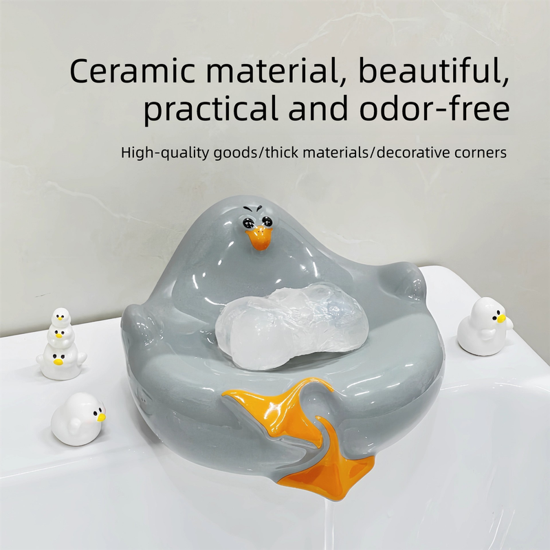 Grey Ceramic Seagull Soap Dish with Drainage Cute Cartoon Animal Soap Bar Holder for Bathroom Kitchen Sink Novelty Home Decor โ image 2