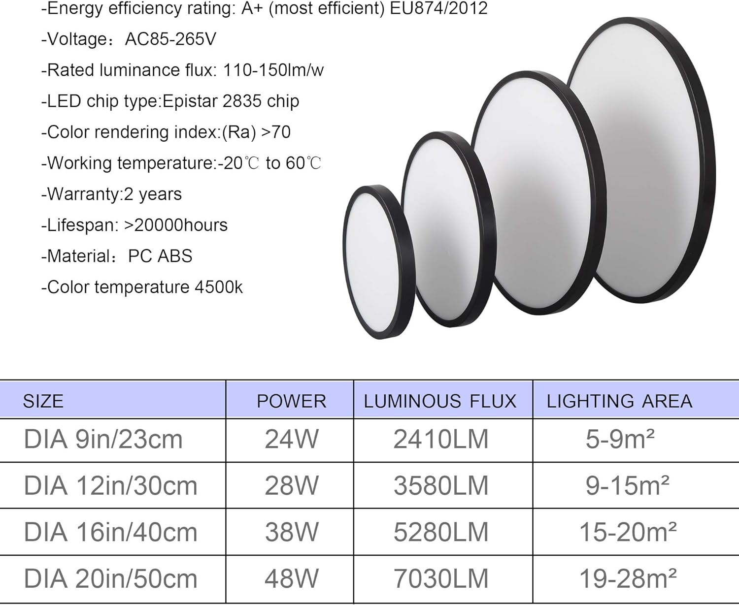 LED Ceiling Light Fixture, Natural Light, 24W 4500K,Black โ image 6
