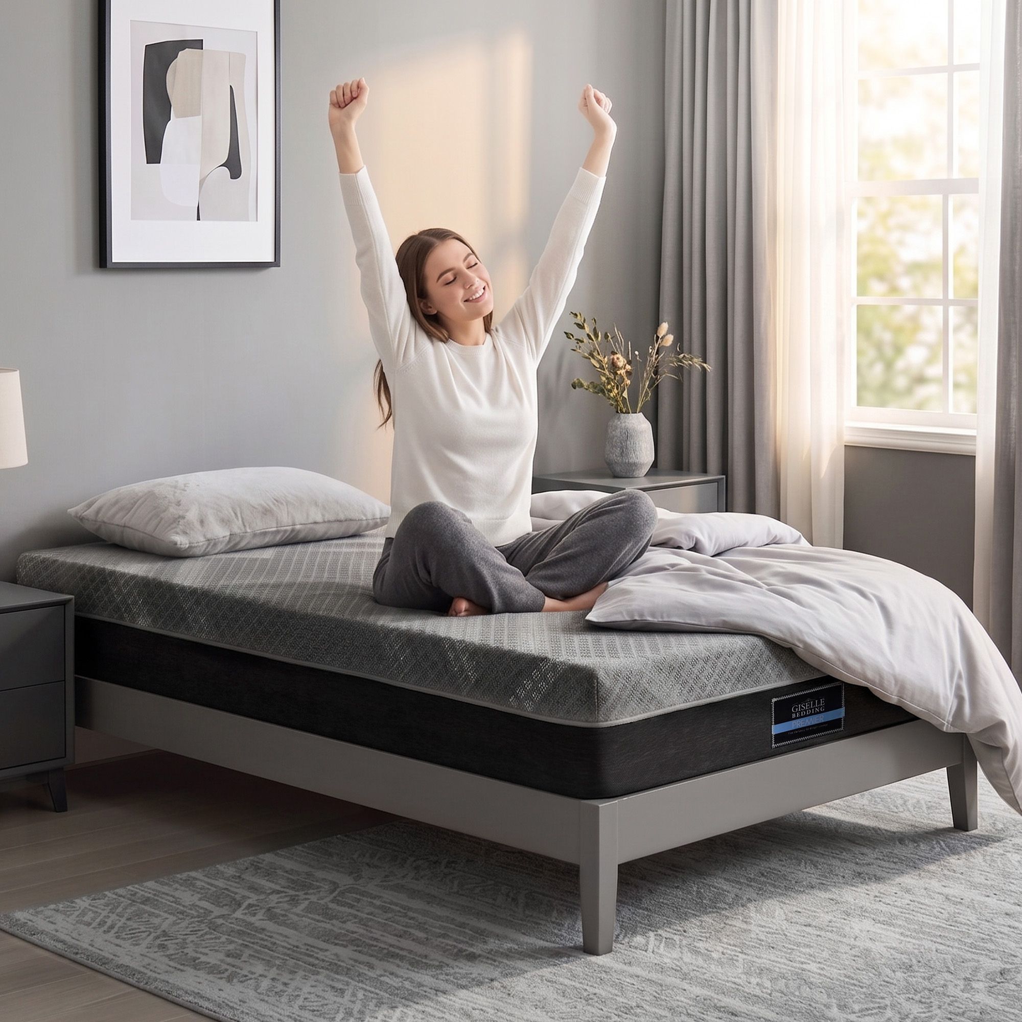 Giselle King Single Mattress 26cm Firm Pocket Spring Dual Edge Support Dark Grey โ image 5